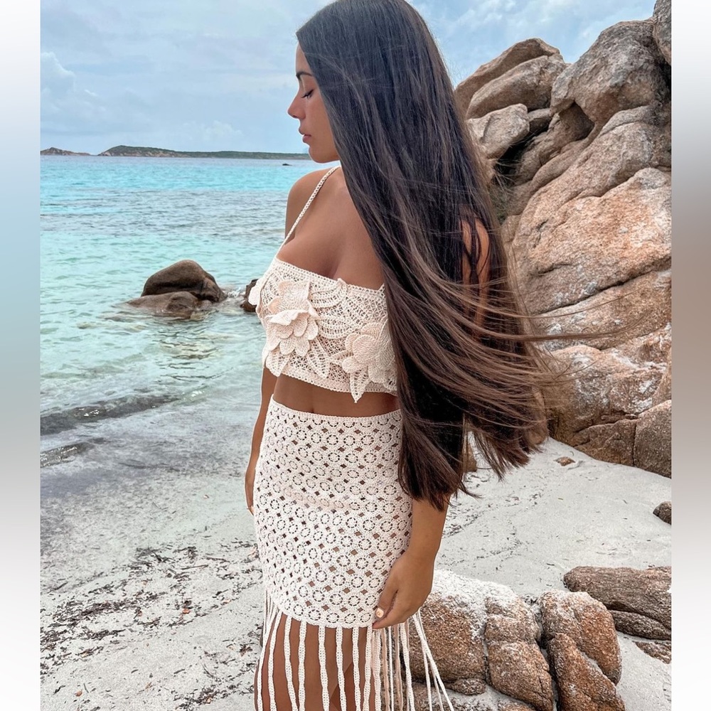 ZARA BLOGGERS FAV FRINGED CROTCHET SKIRT - Picture 6 of 13